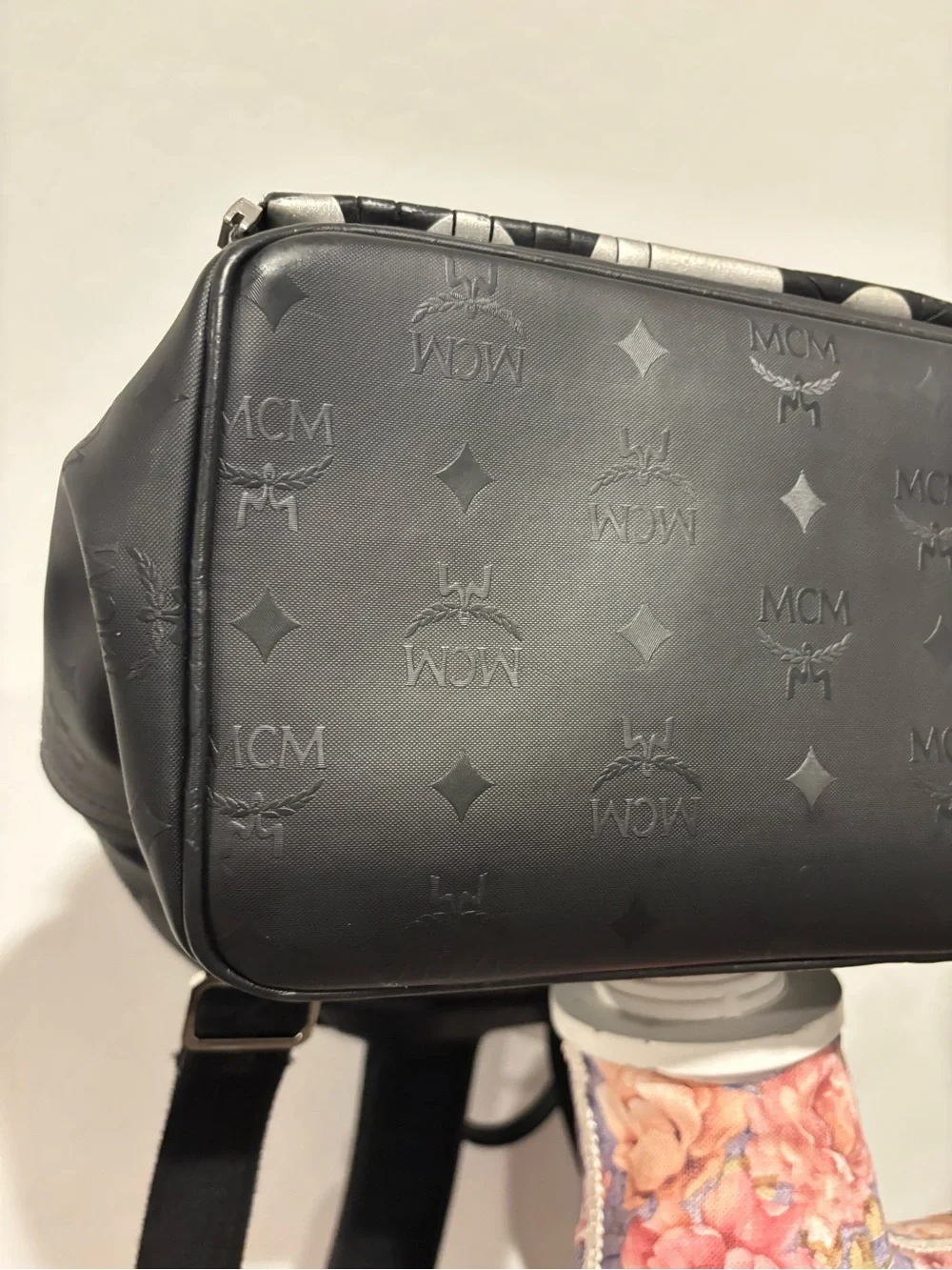 MCM Bionic Black Logo Backpack with Graphic Front Pocket